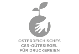 Logo in Grau: Österreichisches CSR-Gütesiegel für Druckereien